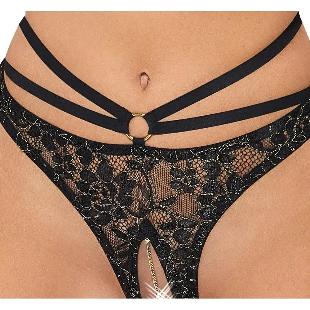 Abierta Fina Shelf Bra and Crotchless String - Rapture Works