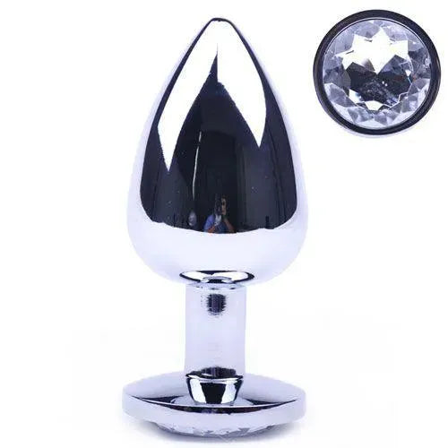 Large Metal Anal Plug With Clear Crystal - Rapture Works