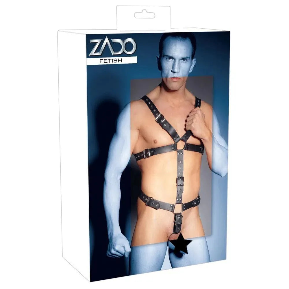 Mens Leather Adjustable Harness With Cock Ring - Rapture Works