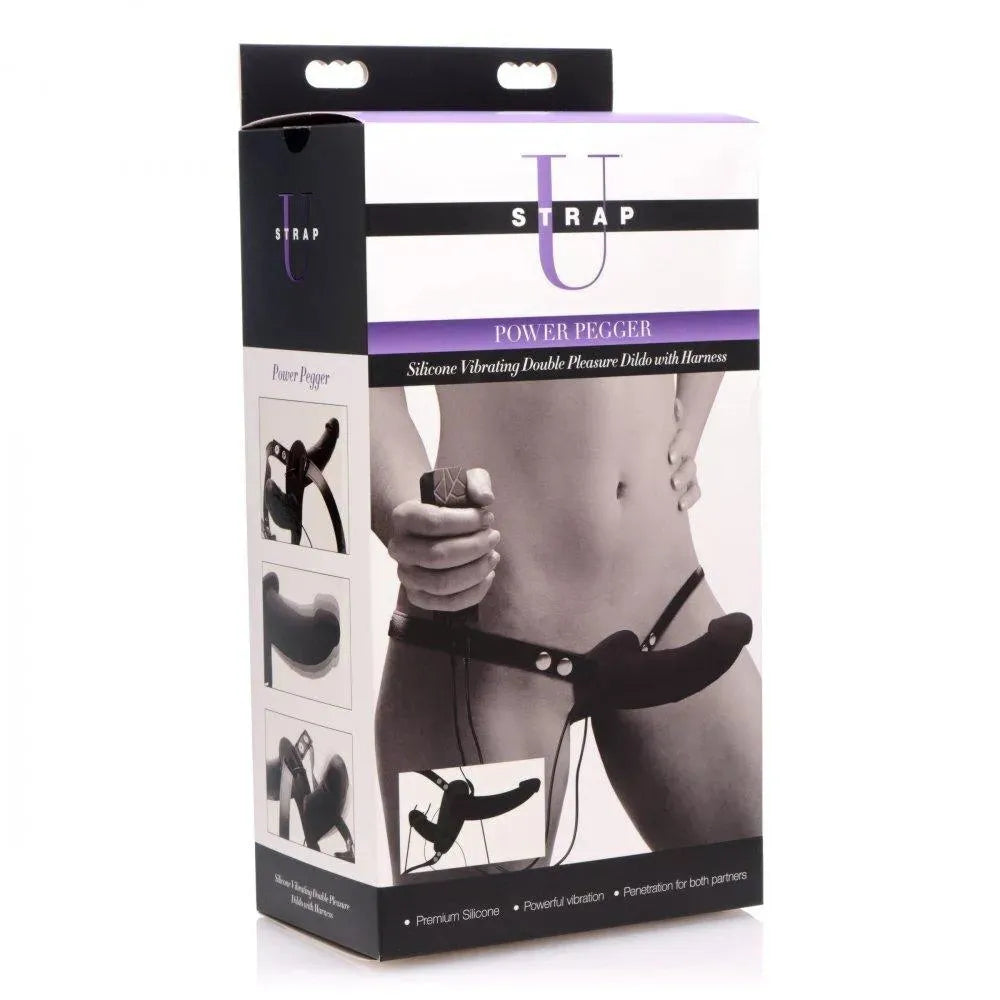 Power Pegger Silicone Vibrating Double Dildo With Harness - Rapture Works