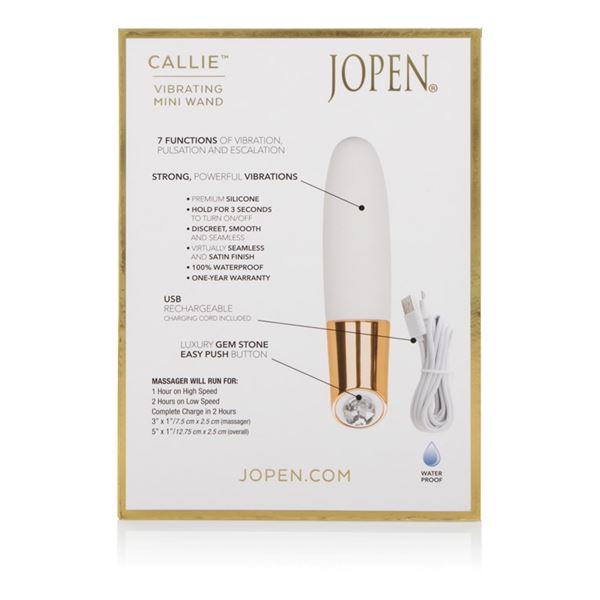 Callie by JOPEN® Vibrating Mini Wand in White and Gold – product detail view