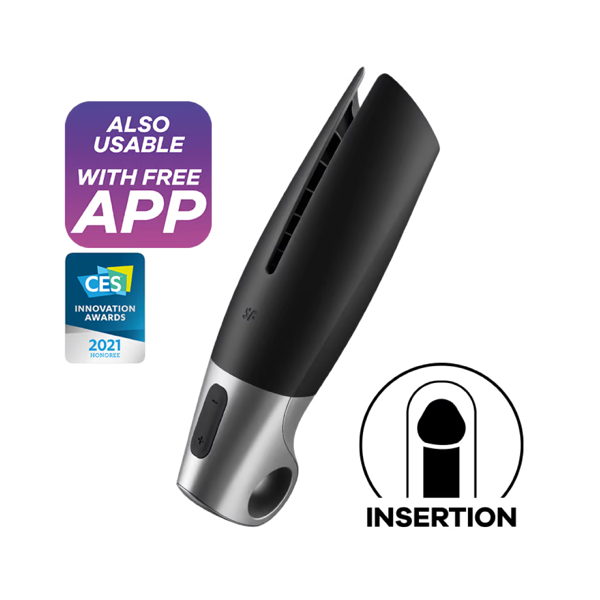Satisfyer Power Masturbator Connect App in Black/Silver – alternate product view