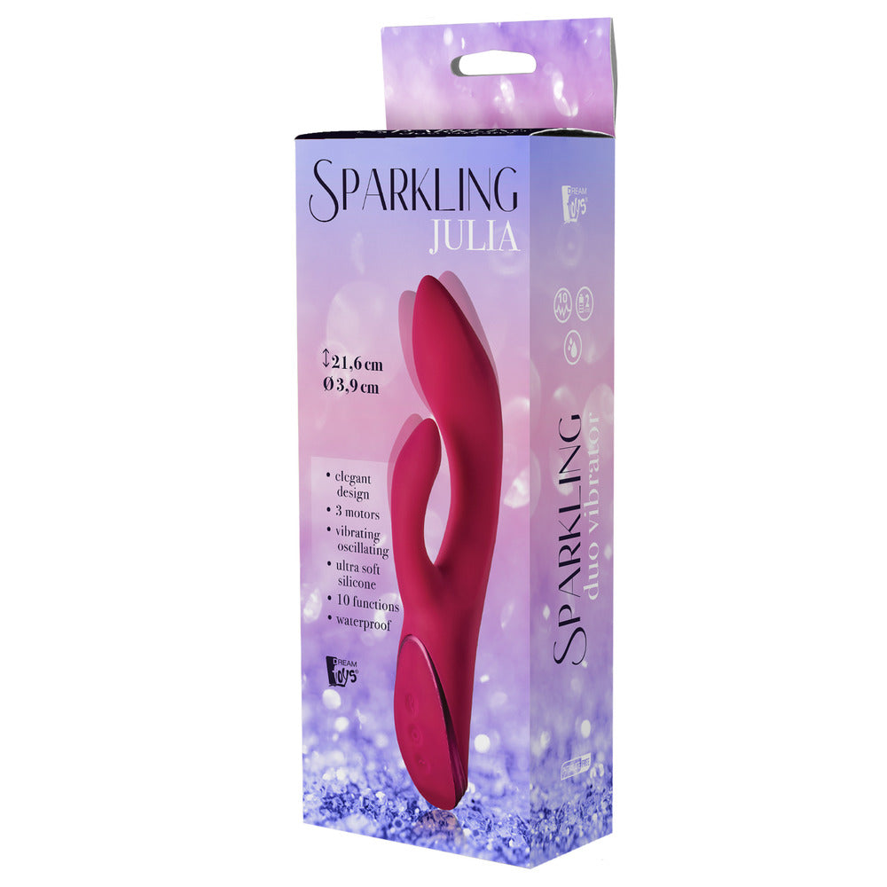 Sparkling Julia - Red Duo Vibrator with 3 Motors, Oscillating Tip &amp; Clitoral Stimulation, 8.3 Inch Rechargeable Waterproof Toy