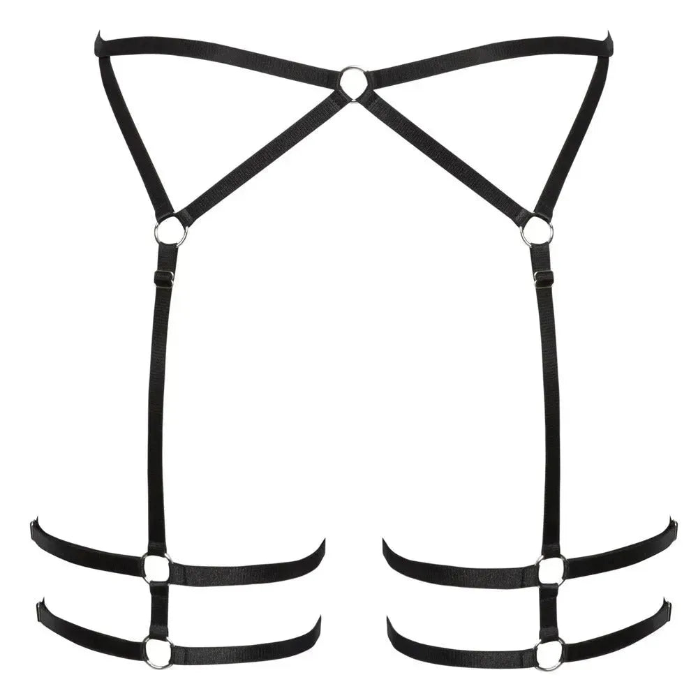 Cottelli Strappy Suspender Belt - Chic Black Design with Adjustable Straps for a Flattering Fit