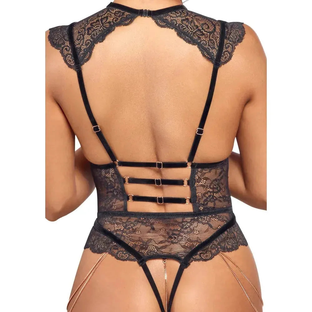 Abierta Fina Open Body - Black Lace Adjustable with Rose Gold Details