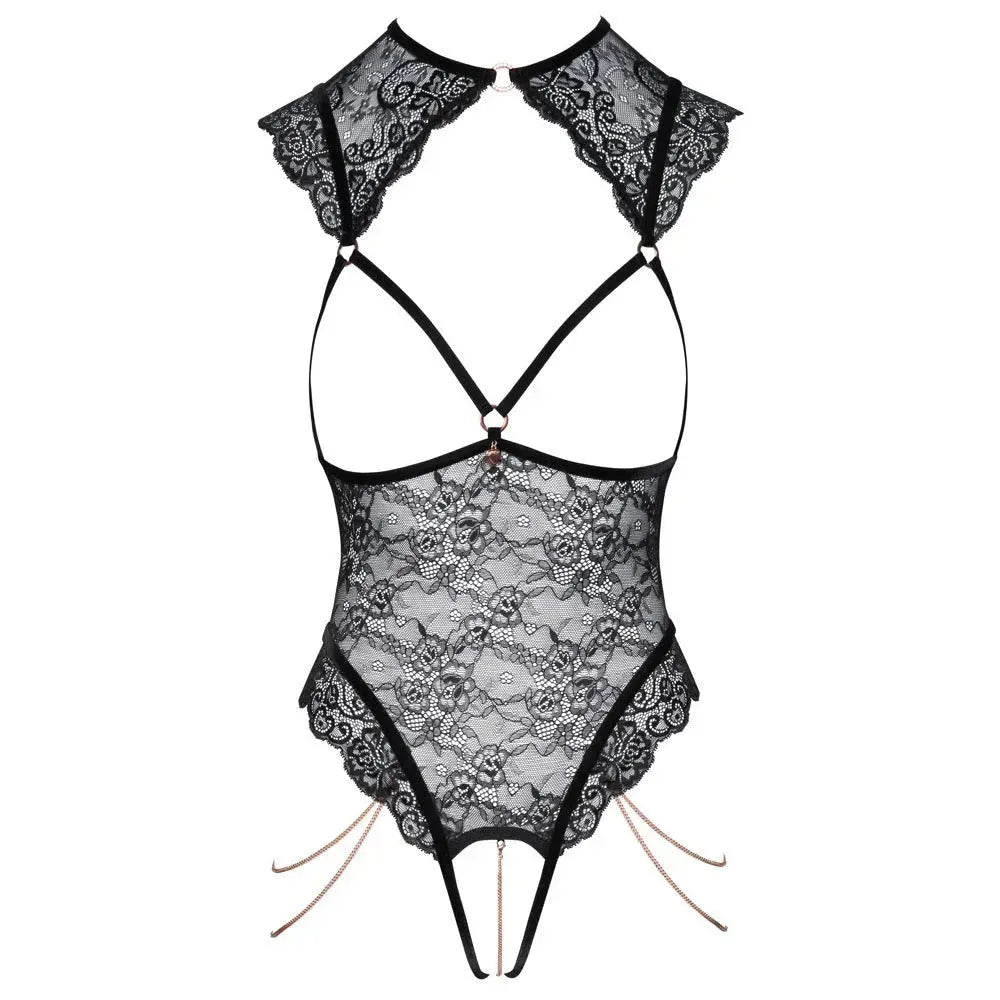 Abierta Fina Open Body - Black Lace Adjustable with Rose Gold Details