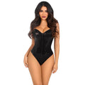 SEQUIN BONED SNAP CROTCH BODYSUIT - BLACK