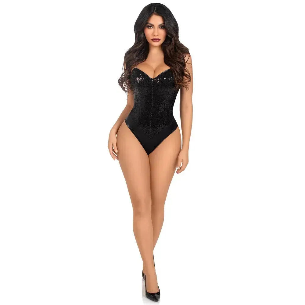 Leg Avenue Sequin Bodysuit - Stunning Black Design with Removable Straps &amp; Snap Closure for All-Occasion Glam