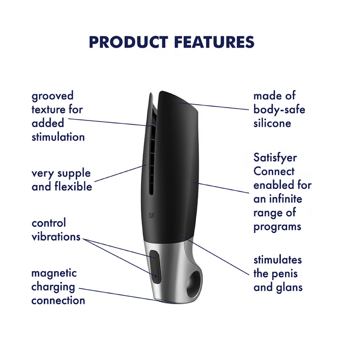 Satisfyer Power Masturbator Connect App in Black/Silver – alternate product view