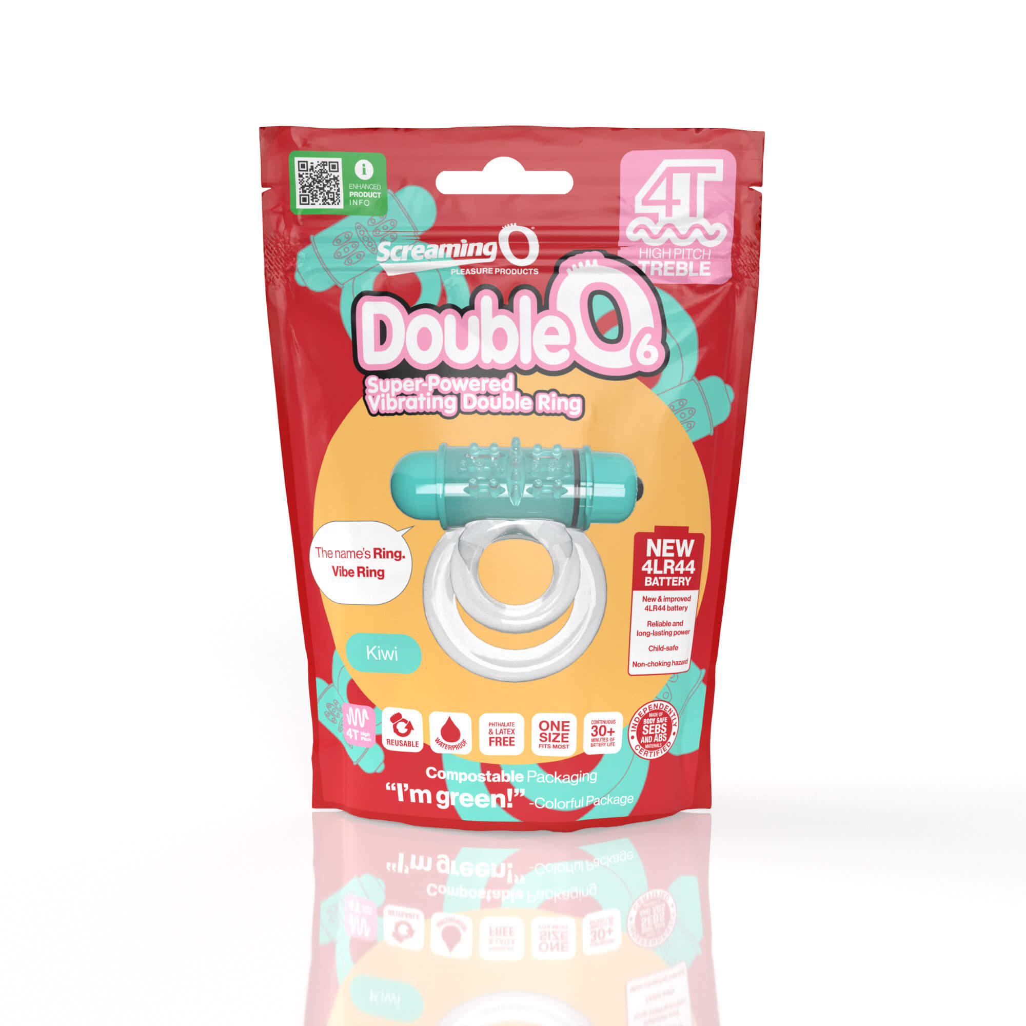 Screaming O 4T - Tickle &amp; Tease DoubleO 6 Vibrating Ring in Kiwi – product detail view 