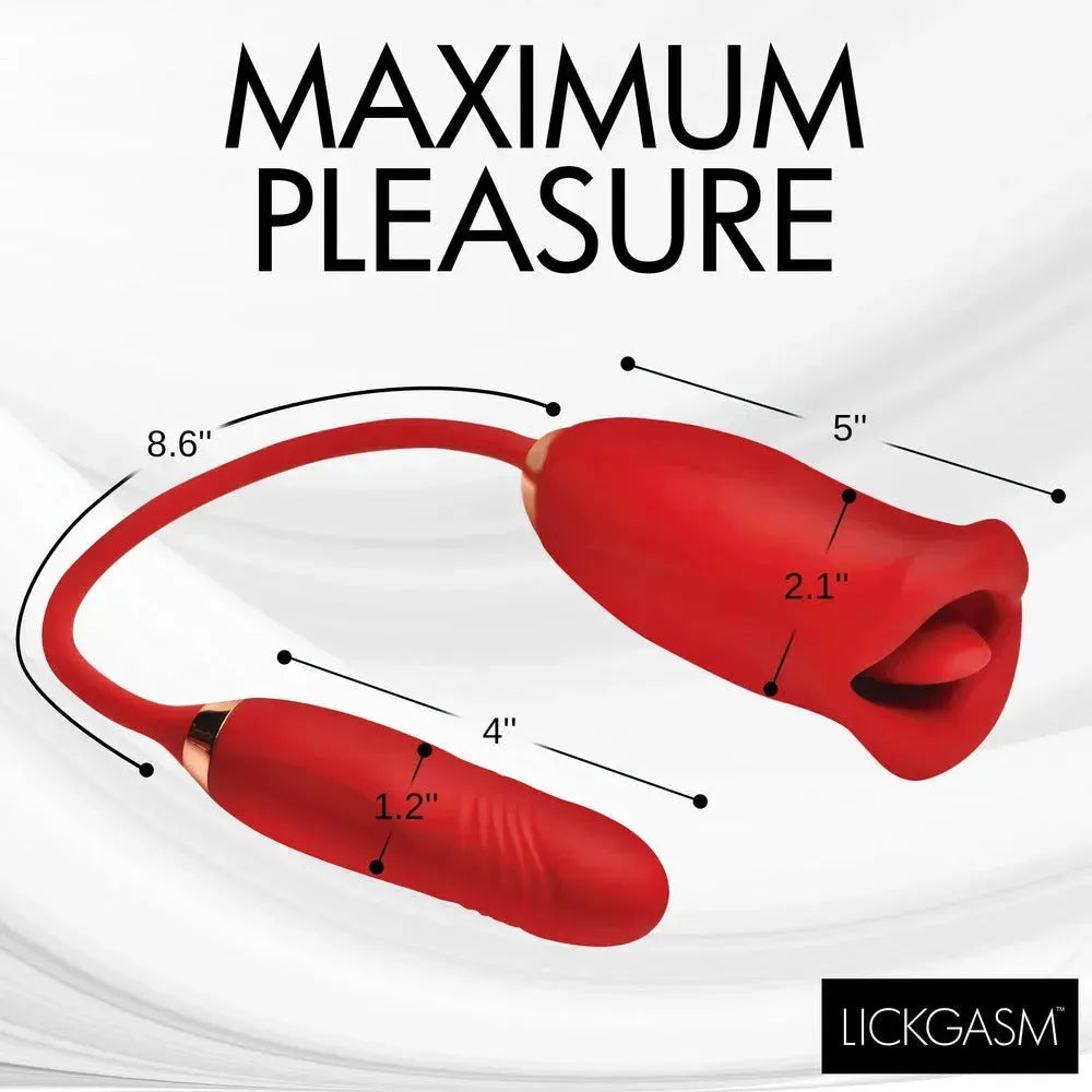 Lickgasm Magic Kiss - Dual-End Stimulator &amp; Thrusting Vibrator, 5 Inches, Red