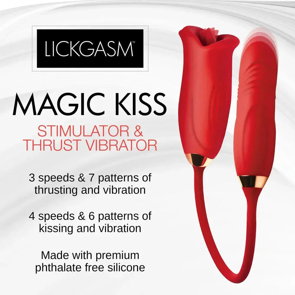 Lickgasm Magic Kiss - Dual-End Stimulator &amp; Thrusting Vibrator, 5 Inches, Red