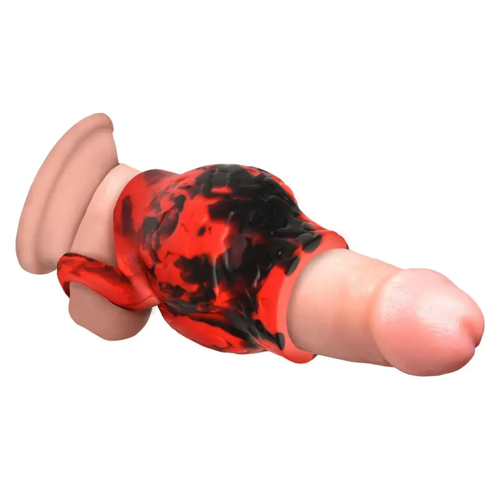 Creature Cocks Hell Hound - Red Canine Sleeve &amp; Ball Stretcher, Adds Girth, UK Size 3.5 Inches