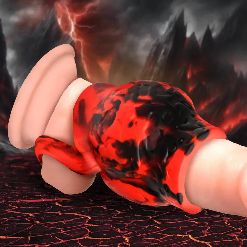 Creature Cocks Hell Hound - Red Canine Sleeve &amp; Ball Stretcher, Adds Girth, UK Size 3.5 Inches