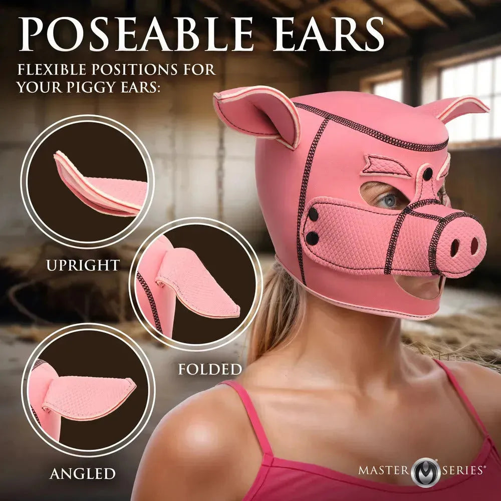 Master Series Swine Hood – Pink Neoprene Pig Mask with Removable Muzzle for Fantasy Roleplay