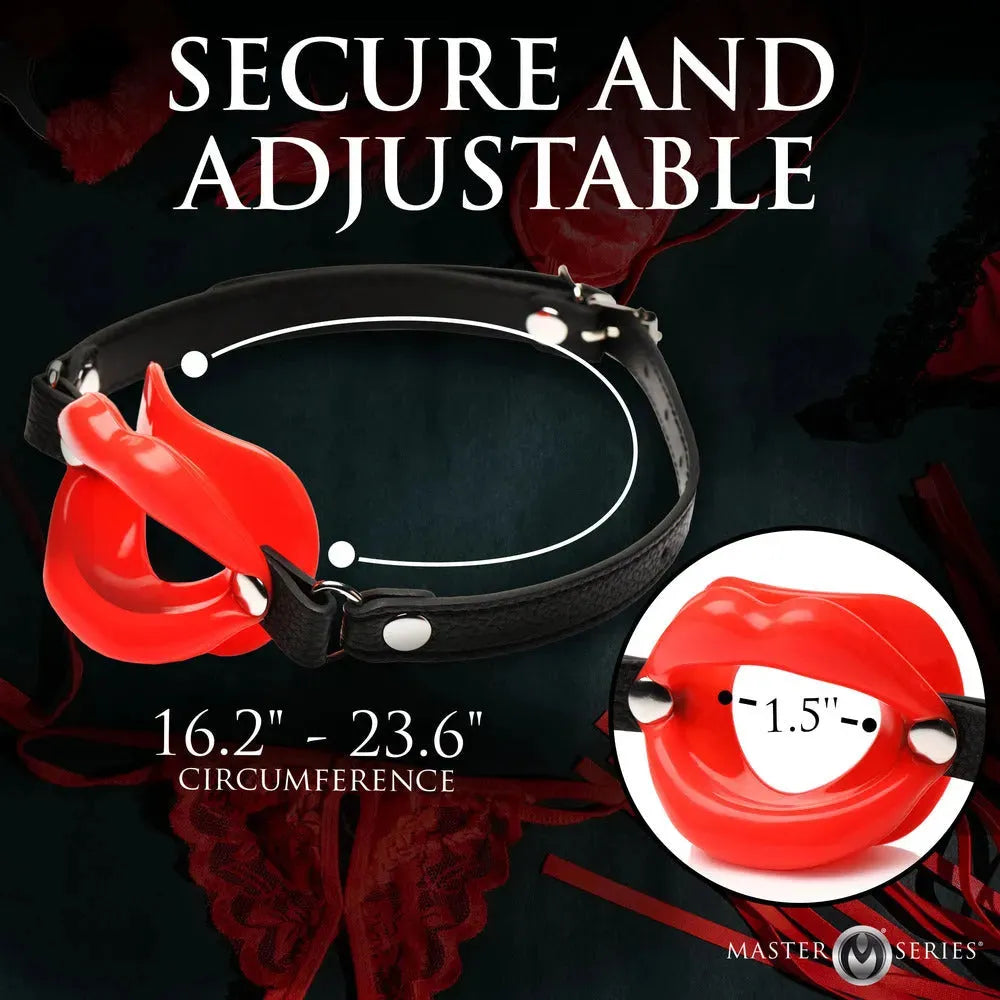 Master Series Juicy Lips – Adjustable Red Silicone Gag with PU Leather Strap, 1.5-Inch Inner Diameter