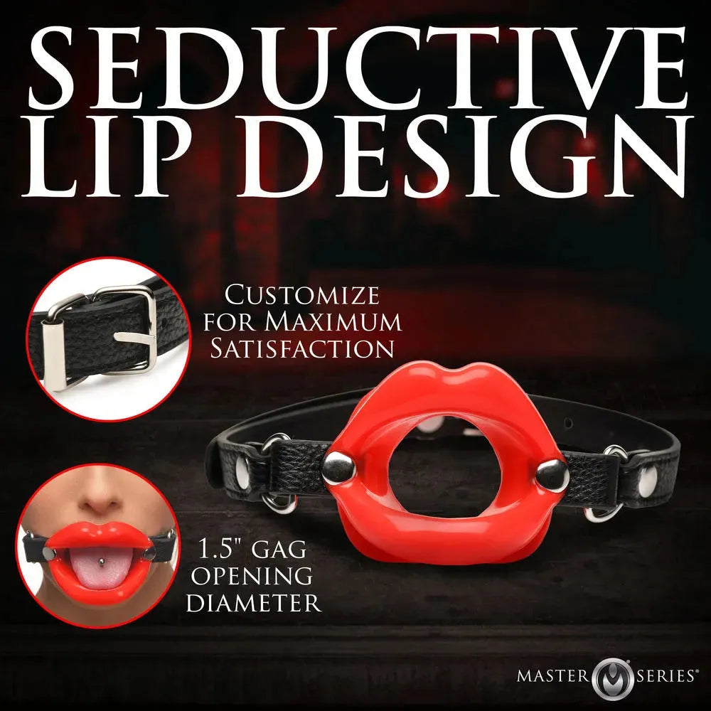 Master Series Juicy Lips – Adjustable Red Silicone Gag with PU Leather Strap, 1.5-Inch Inner Diameter