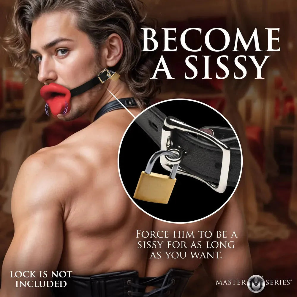 Master Series Vibrating Sissy – Adjustable Red Mouth Gag with Textured Silicone Tongue and 3-Speed Vibrations