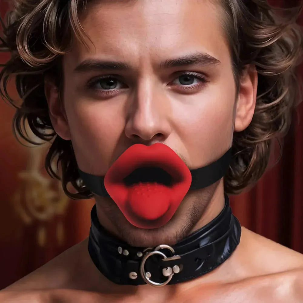 Master Series Vibrating Sissy – Adjustable Red Mouth Gag with Textured Silicone Tongue and 3-Speed Vibrations