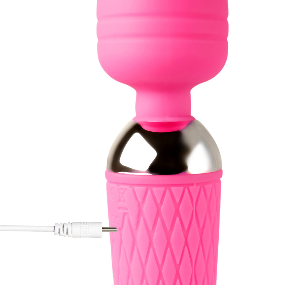 10 Speed Rechargeable Magic Wand - Pink Silicone, Firm Head, USB Powered, 7.5 Inch UK Size