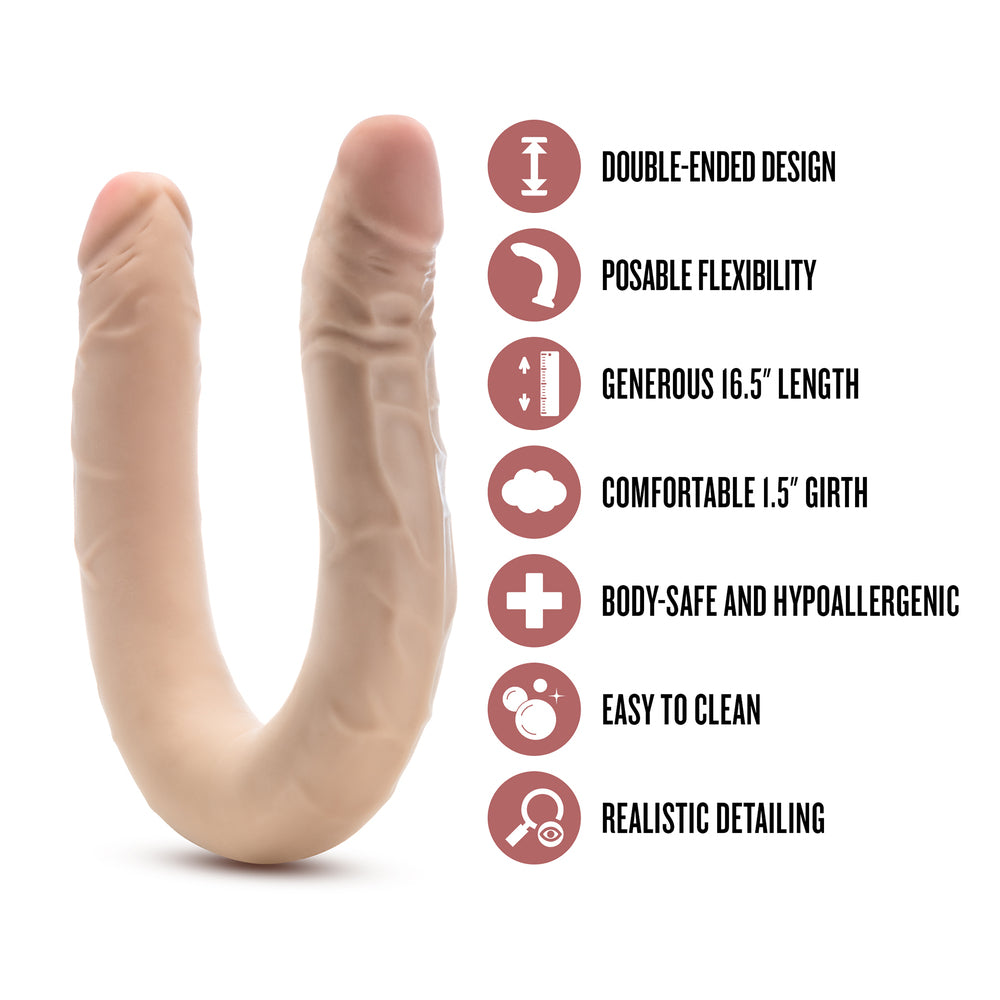Dr Skin Posable Double Dong - 16.5 Inch Flesh Pink, Bendable Dual-Ended Dildo, Realistic Feel, UK Size
