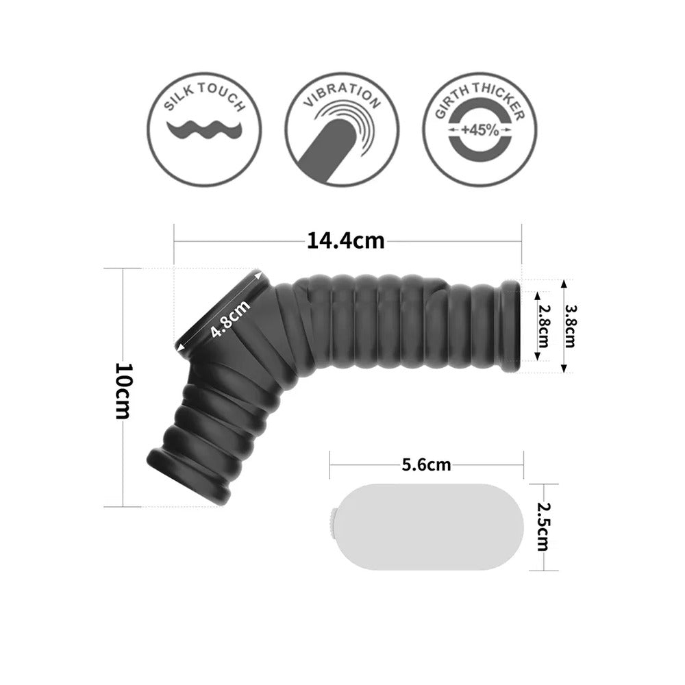 Lovetoy Wave Knights Ring - Vibrating Black Penis &amp; Scrotum Sleeve for Couples, Stretch Fit, UK Size 5.6 Inches