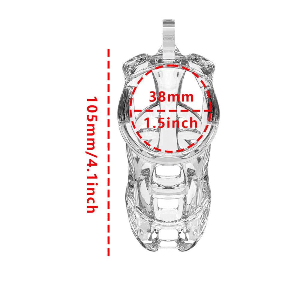 Rimba P-Cage PC11 - Large Transparent Chastity Cage with 5 Base Rings &amp; Travel-Safe Lock, 105mm Length