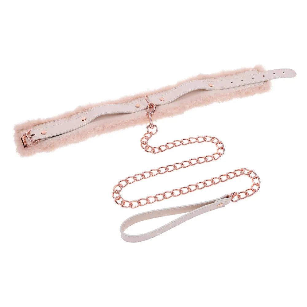 Peaches &#39;n CreaMe Fur Collar - Adjustable Faux Leather with Leash &amp; Rose Gold Chain