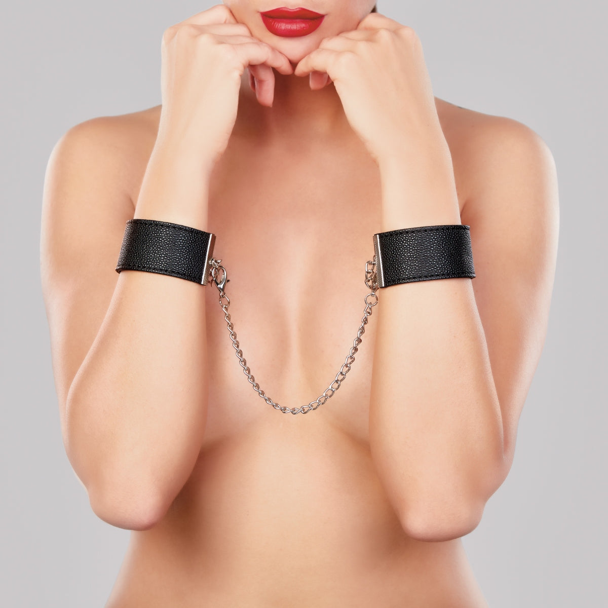 LUST IN LOVE WRIST CUFFS WITH CONNECTOR CHAIN – alternate view