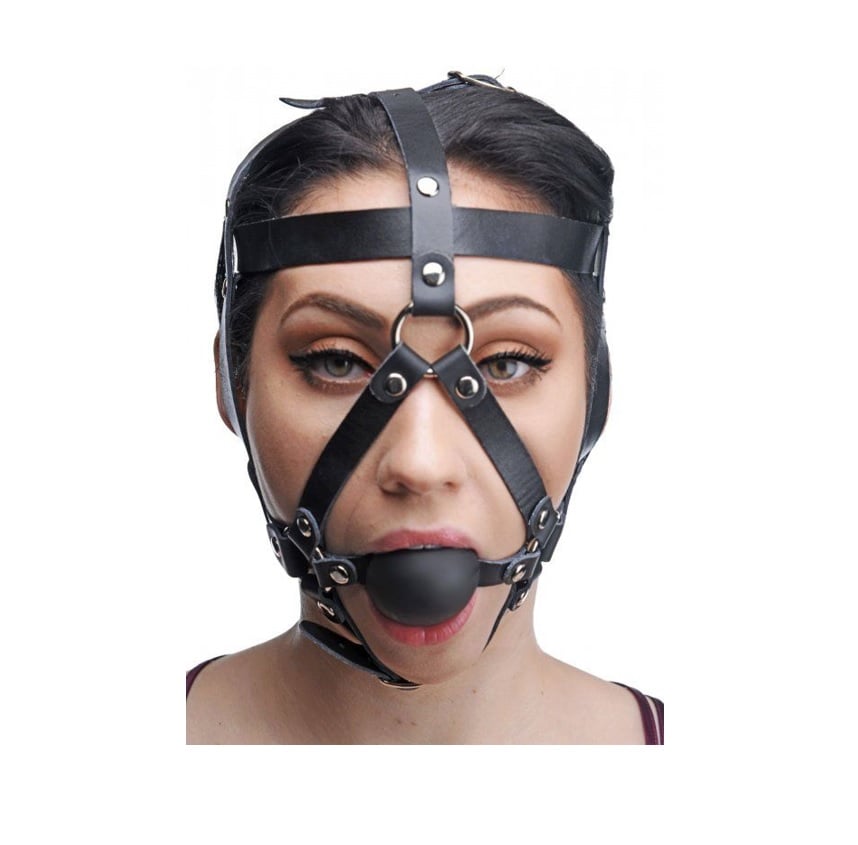 Leather Head Harness With Ball Gag – model view