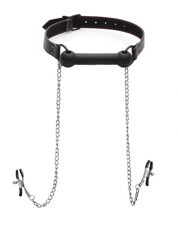 Silicone Bit Gag + Nipple Clamps – additional view