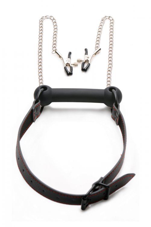 Silicone Bit Gag + Nipple Clamps – additional view