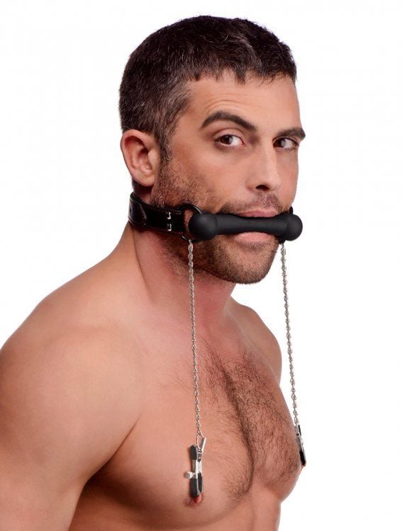 Silicone Bit Gag + Nipple Clamps