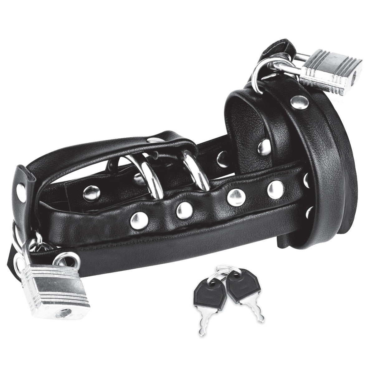 Blue Line C&amp;B Gear Gimp Cock Locking Chastity Sheath With Double Metal Cock Ring – product detail view