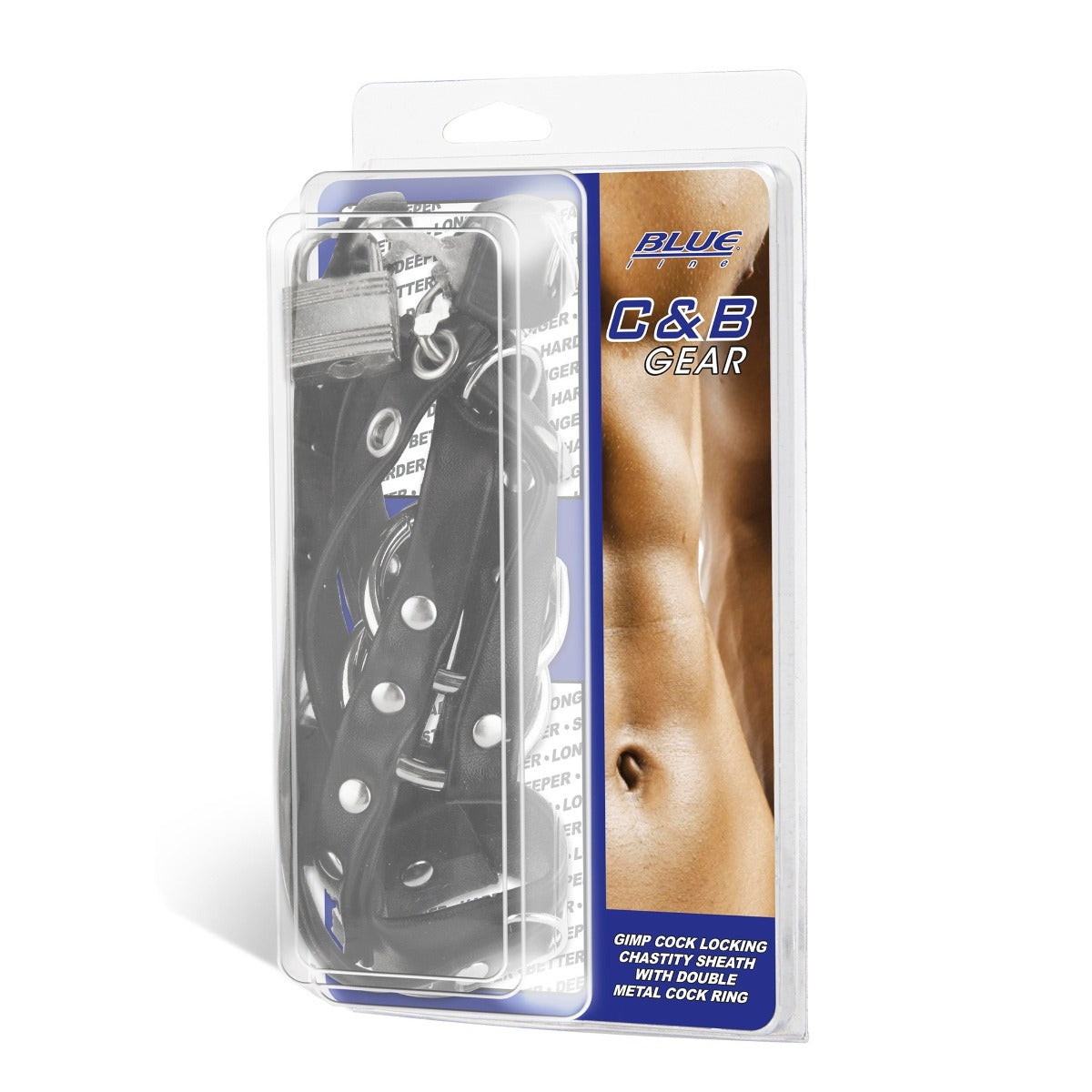 Blue Line C&amp;B Gear Gimp Cock Locking Chastity Sheath With Double Metal Cock Ring – alternate view