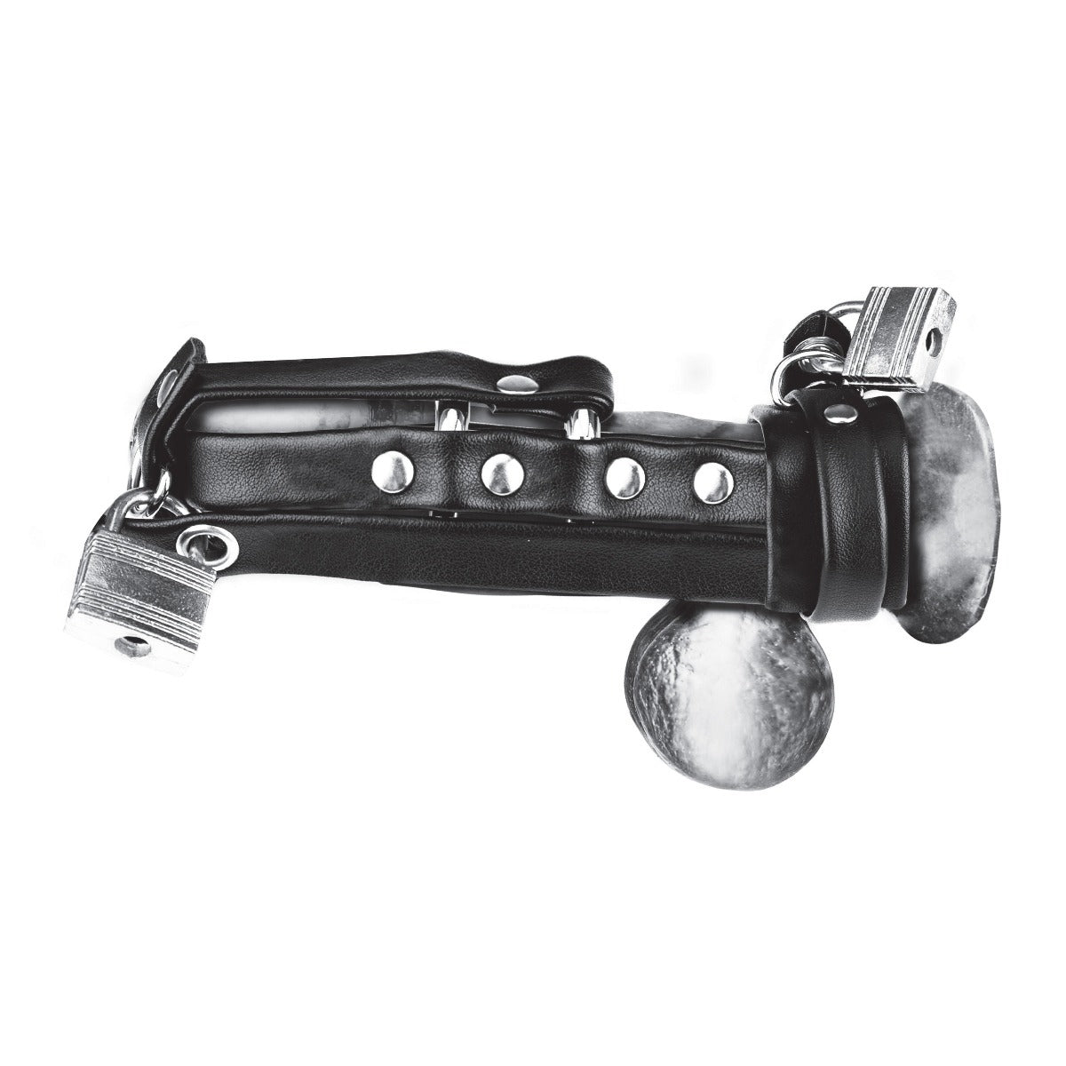 Blue Line C&amp;B Gear Gimp Cock Locking Chastity Sheath With Double Metal Cock Ring