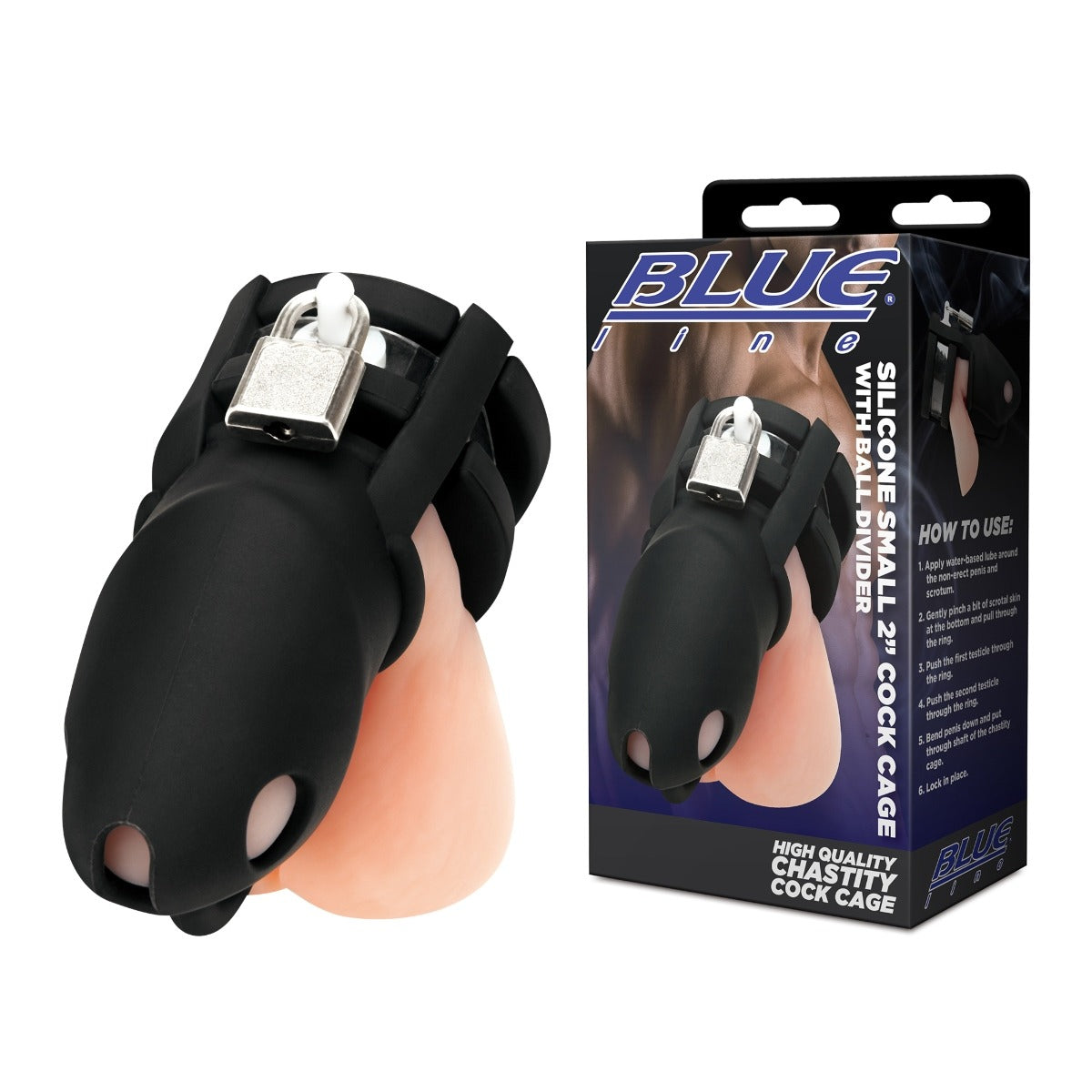 Blue Line Small 2" Cock Cage With Ball Divider - Black – additional product view 