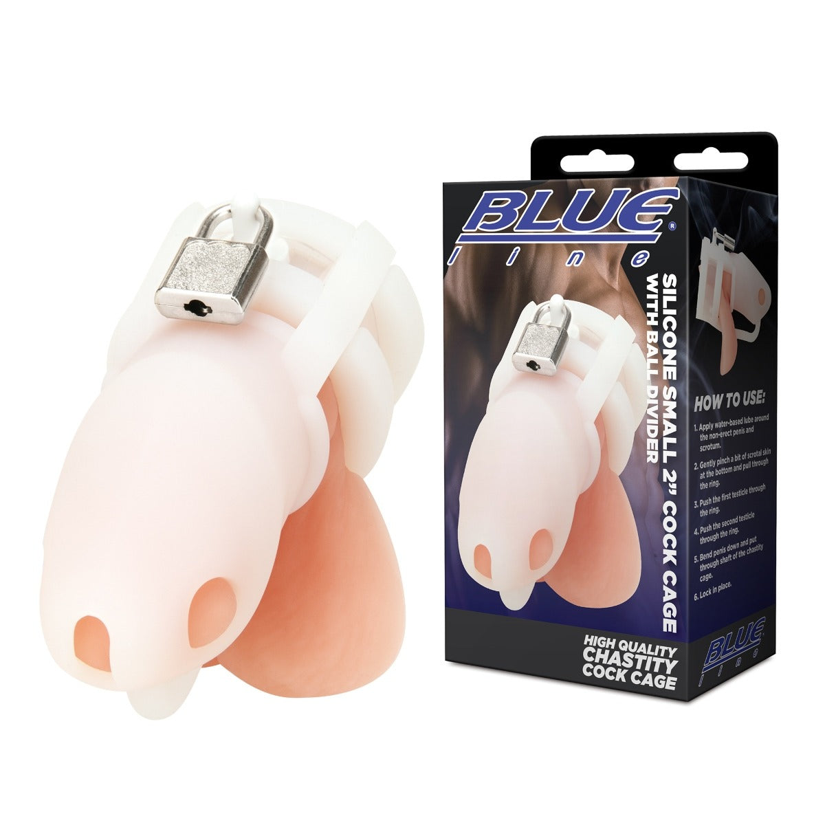 Blue Line Small 2" Cock Cage With Ball Divider - White – additional product view 