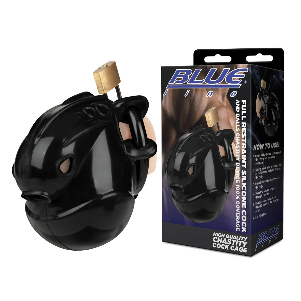 Blue Line Full Restraint Silicone Cock And Balls Chastity Device - Black – additional product view 