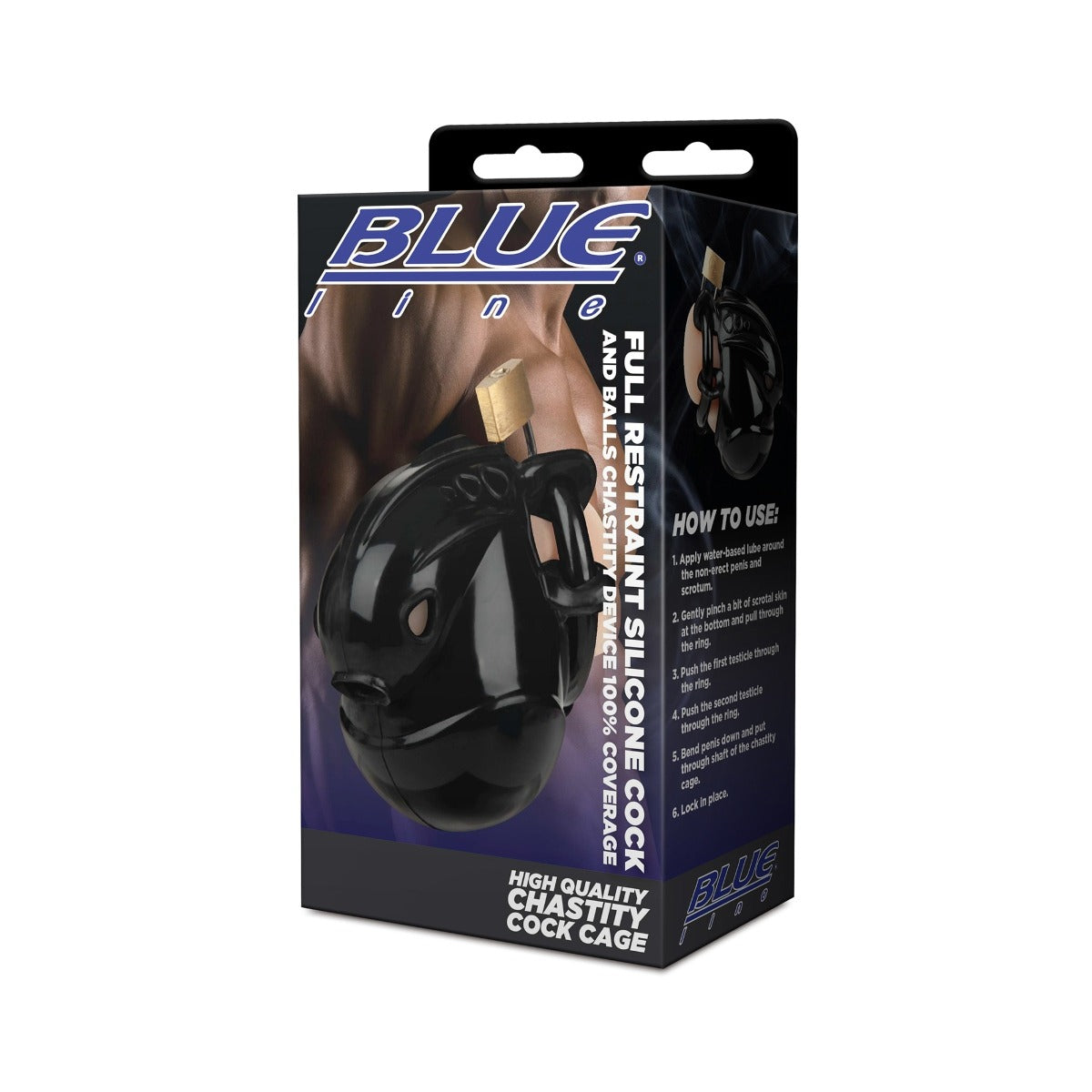 Blue Line Full Restraint Silicone Cock And Balls Chastity Device - Black – alternate view 