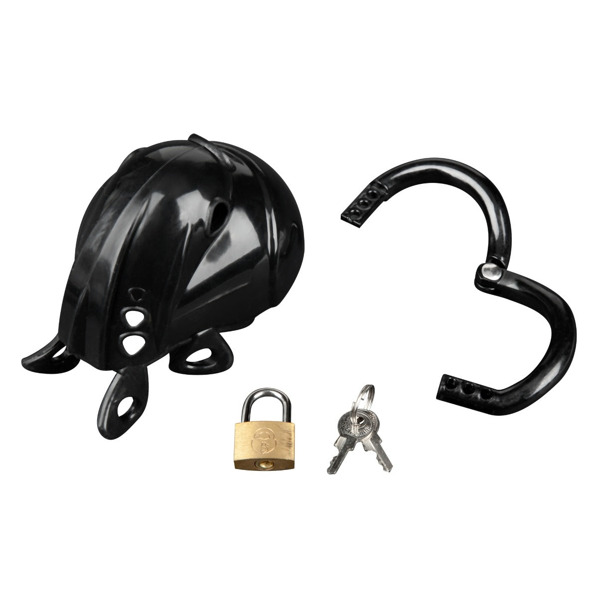 Blue Line Full Restraint Silicone Cock And Balls Chastity Device - Black – with retail packaging 