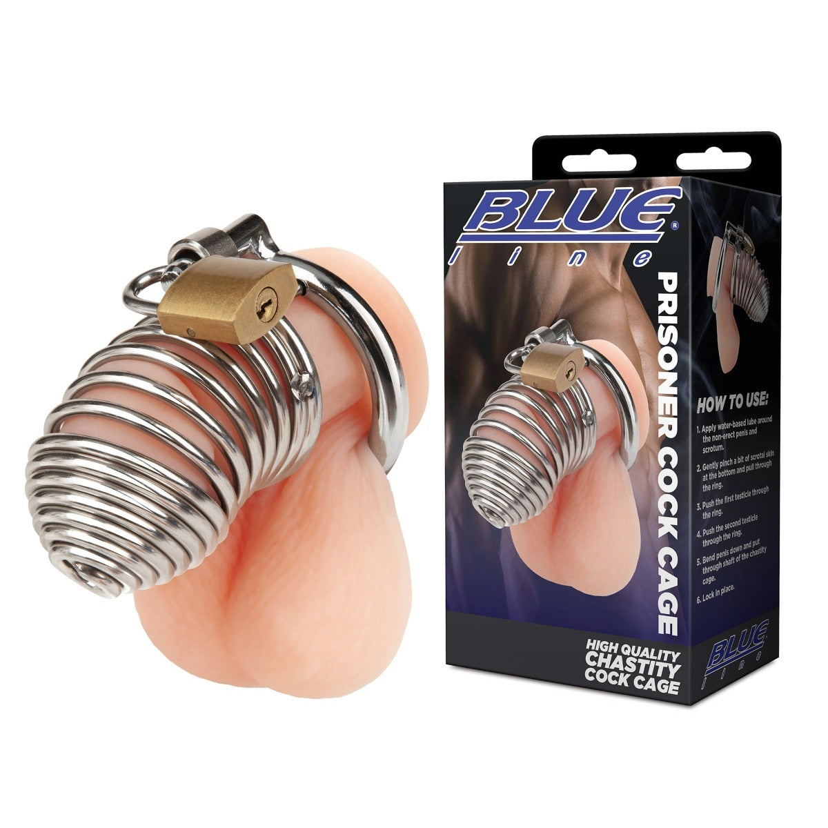 Blue Line PRISONER Cock Cage - Silver – additional product view