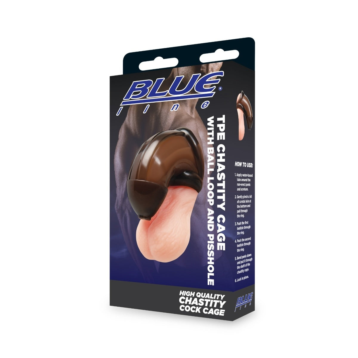 Blue Line Chastity Cage With Ball Loop And Pisshole - Black – alternate view 