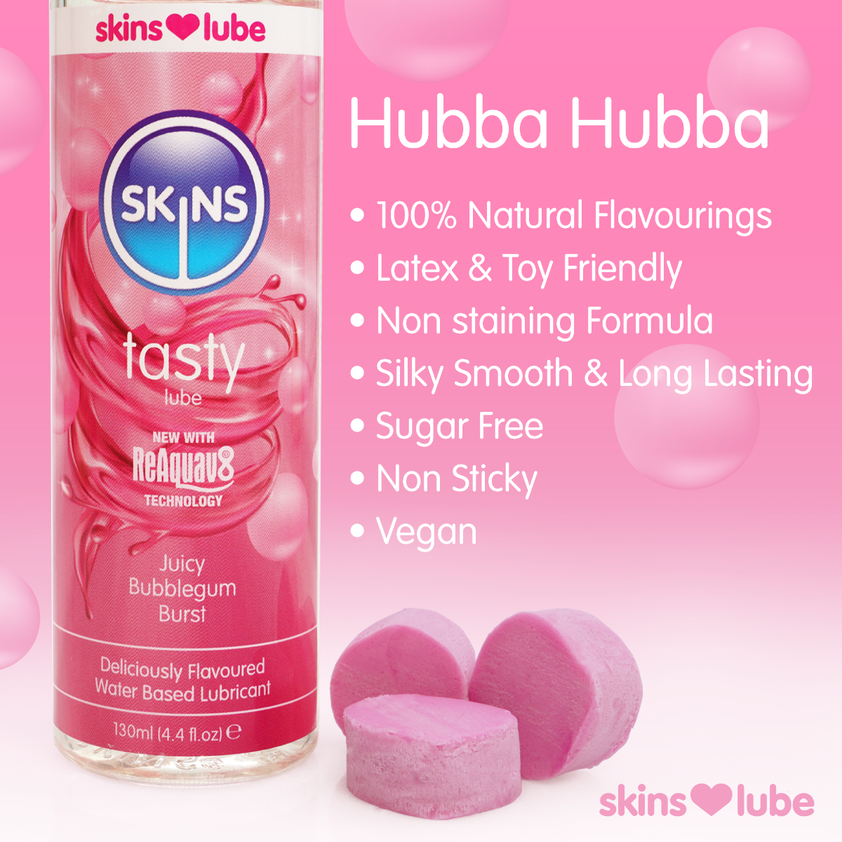 Tasty Lube - Juicy Bubblegum Burst - 4.4 fl oz (130ml) – feature infographic