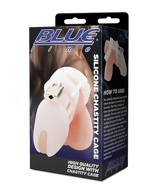 Blue Line Silicone Chastity Cage - White – alternate view 