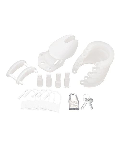 Blue Line Silicone Chastity Cage - White – additional product view 