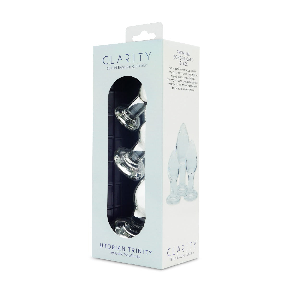 Utopian Trinity in Clear – angled left packaging view