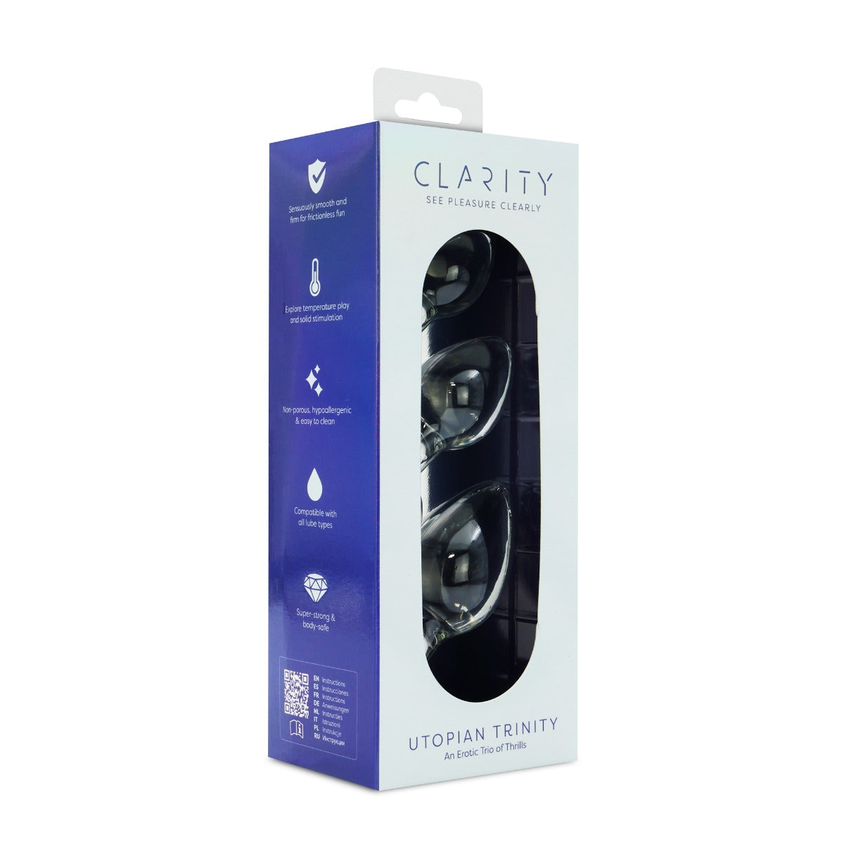 Utopian Trinity in Clear – angled right packaging view