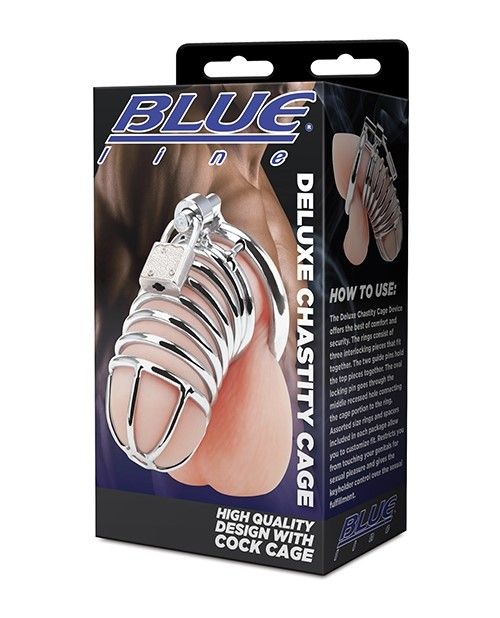 Blue Line Deluxe Chastity Cage - Silver – alternate view 