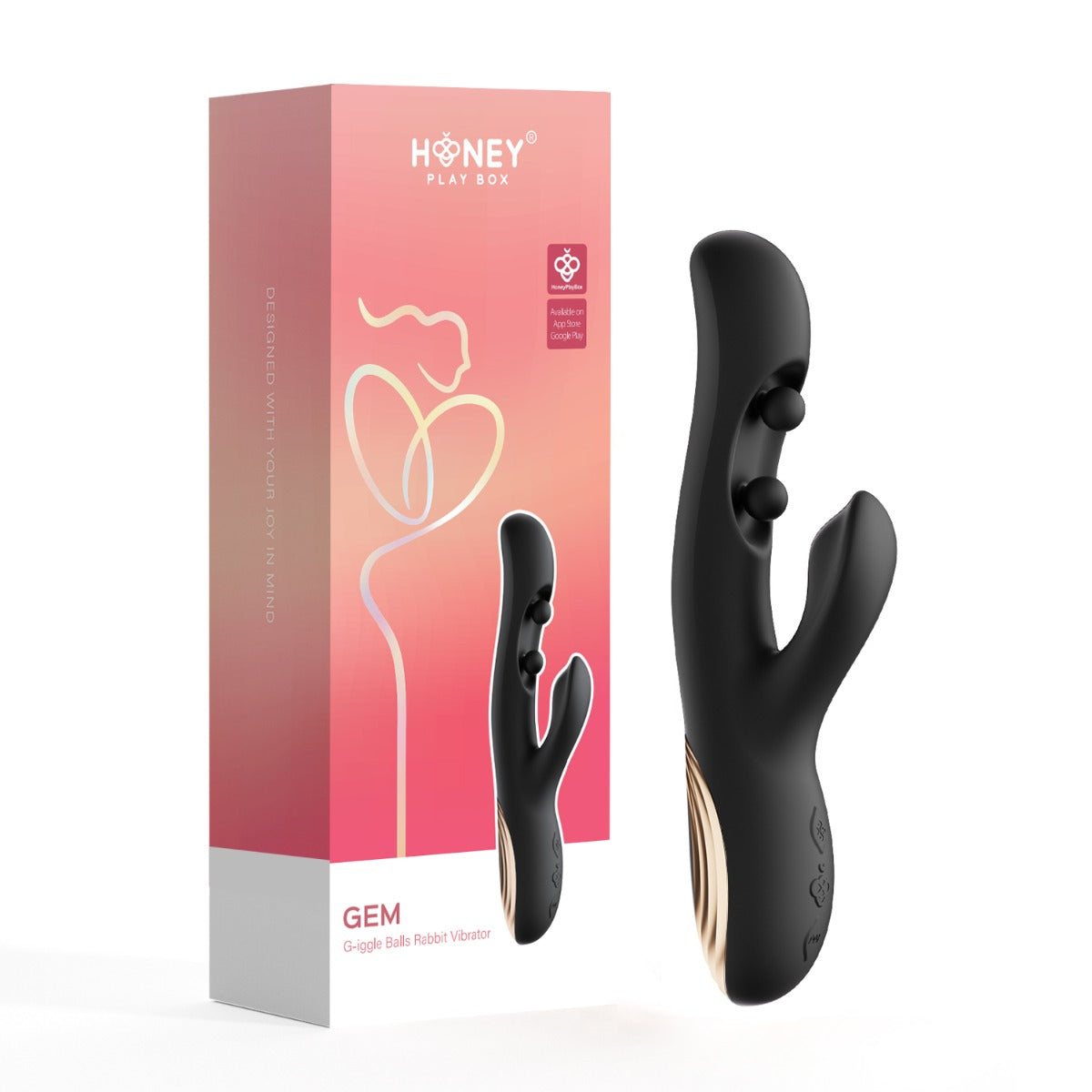 Honey Play Box GEM G-iggle Balls Rabbit Vibrator in Black